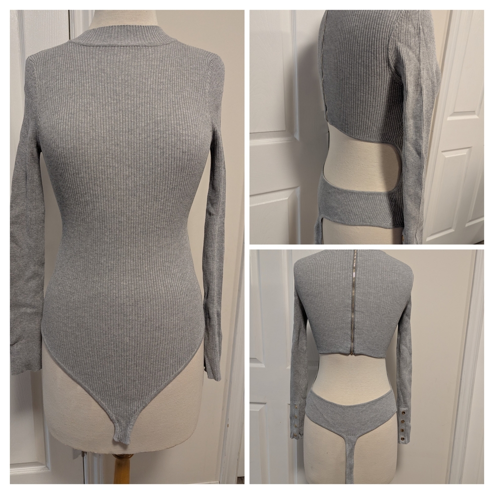 Hot Miami Styles Gray Ribbed Bodysuit